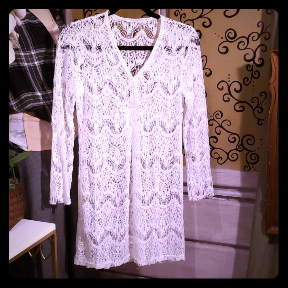 Lace swimsuit cover up long sleeve dress NWOT